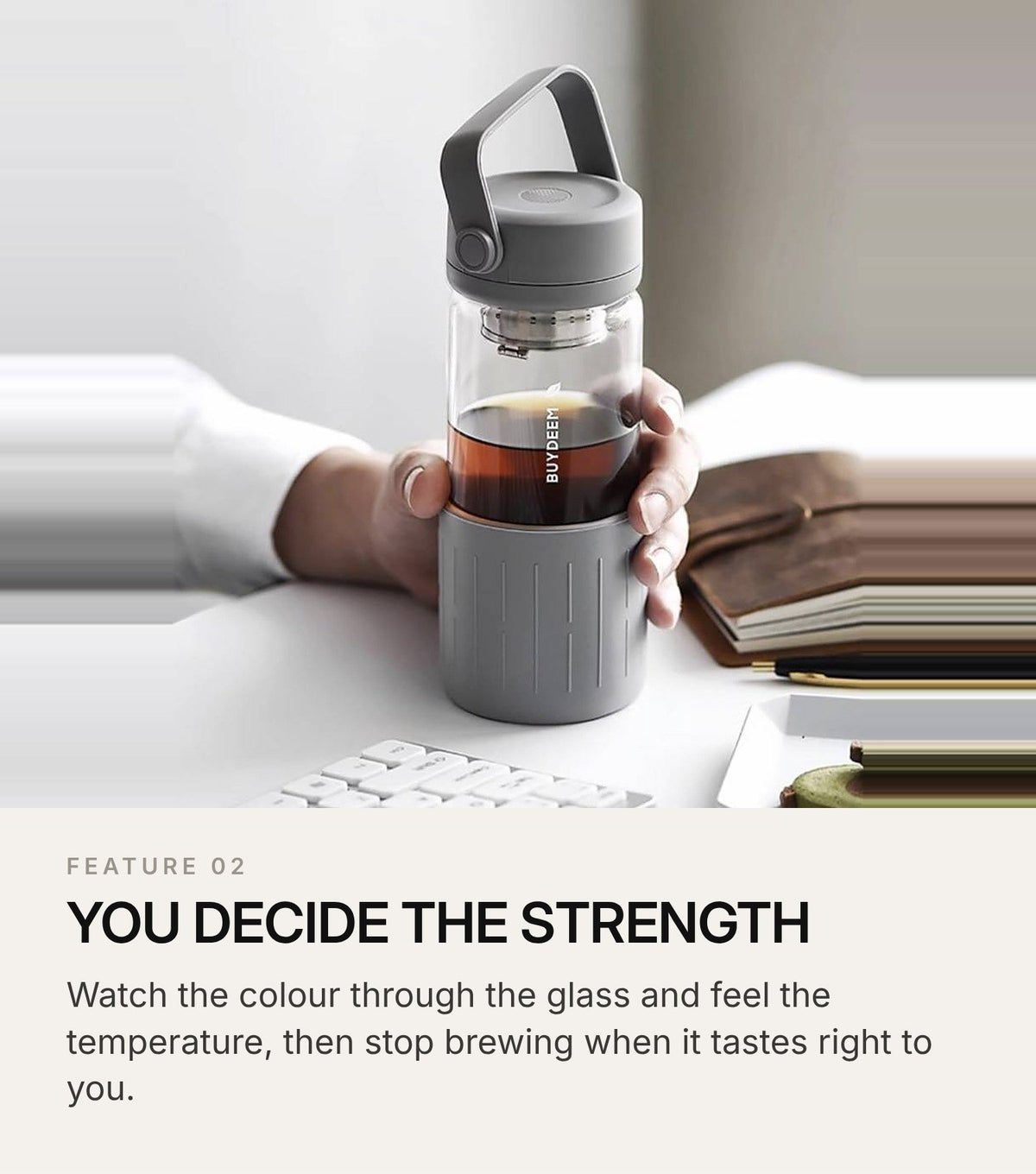 BUYDEEM DG45 Glass Tea Tumbler with Titanium Infuser 470ml