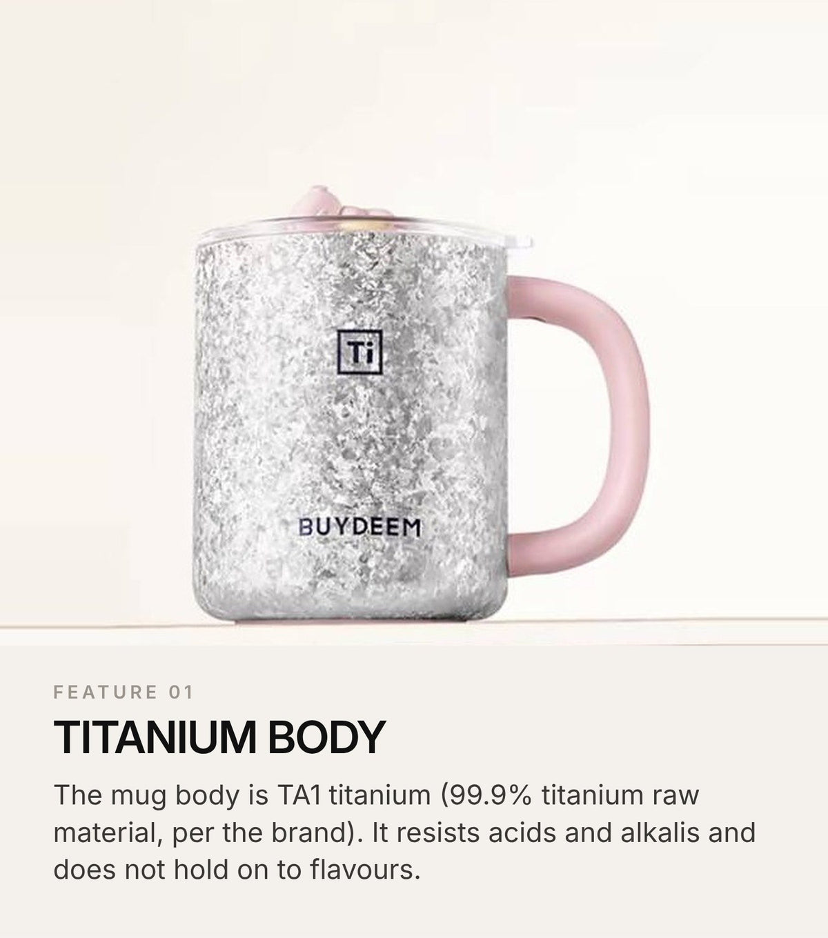 BUYDEEM T502 Pure Titanium Insulated Mug with Lid 430ml