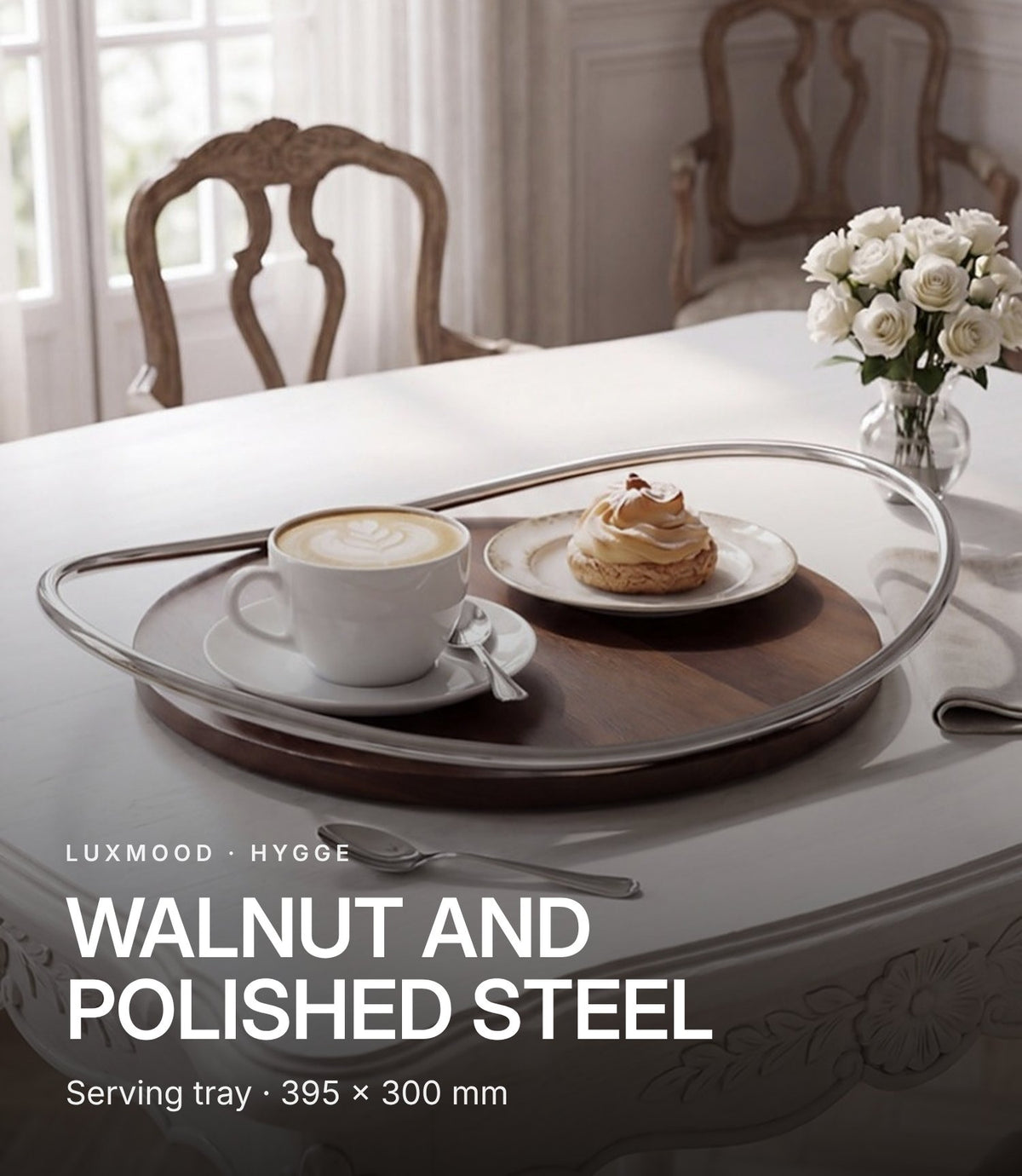 LUXMOOD Hygge Walnut & Stainless Steel Serving Tray