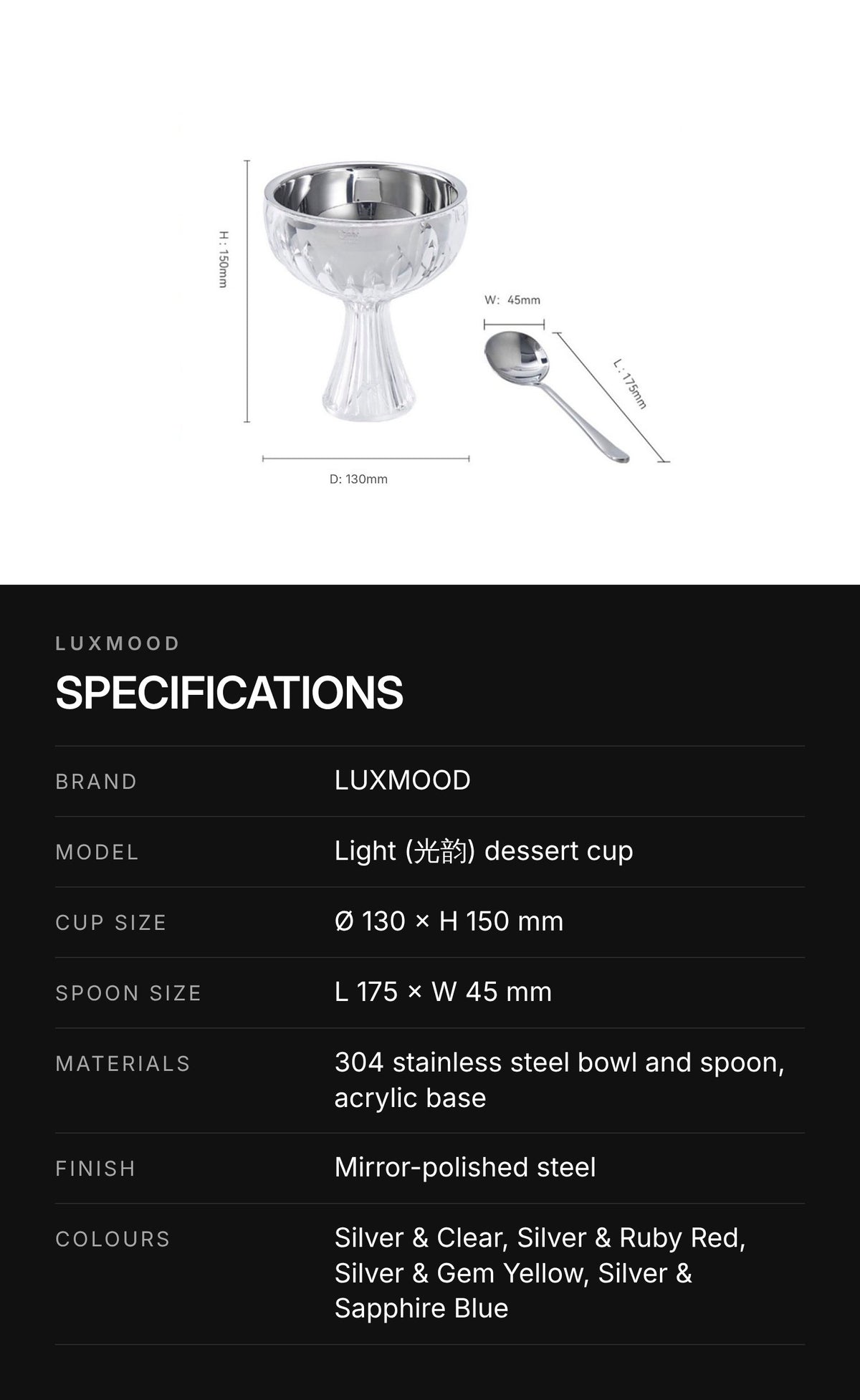 LUXMOOD Light Dessert & Ice Cream Cup with Spoon