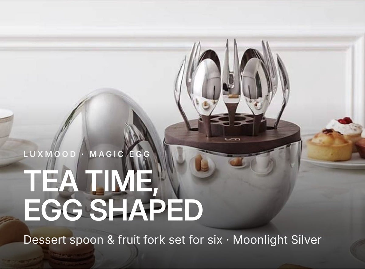LUXMOOD Magic Egg Dessert Spoon & Fork Set – 12 Pieces, Moonlight Silver