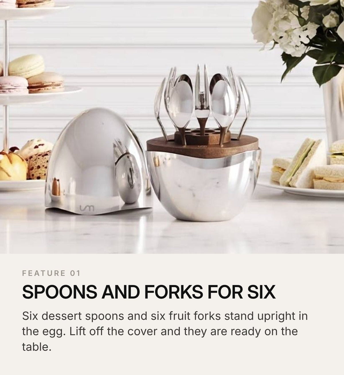 LUXMOOD Magic Egg Dessert Spoon & Fork Set – 12 Pieces, Moonlight Silver