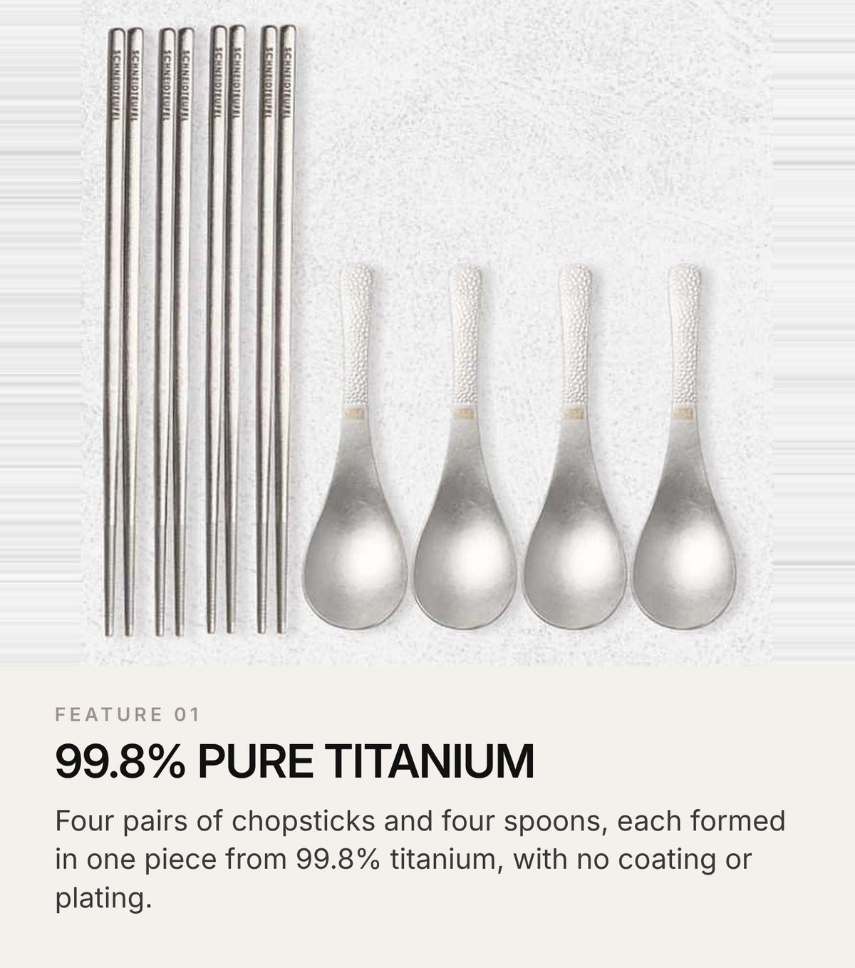 SNF Pure Titanium Chopsticks & Spoon Set – 8 Pieces