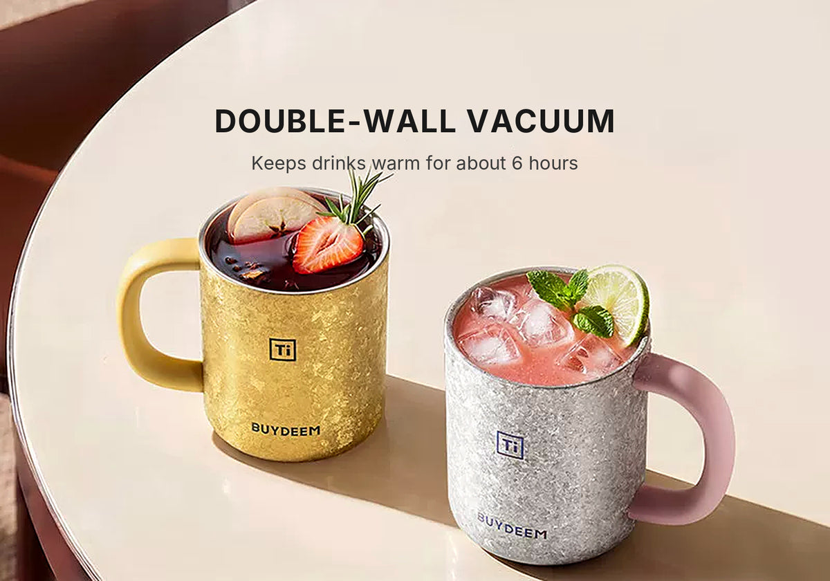 BUYDEEM T502 Pure Titanium Insulated Mug with Lid 430ml – double-wall vacuum