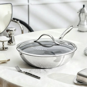 BUYDEEM 32cm Pure Titanium Wok with Glass Lid