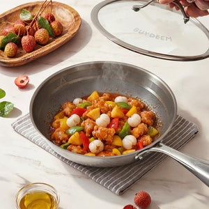 BUYDEEM 32cm Pure Titanium Wok with Glass Lid