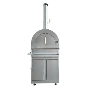 Stainless steel outdoor pizza oven with chimney and built-in thermometer