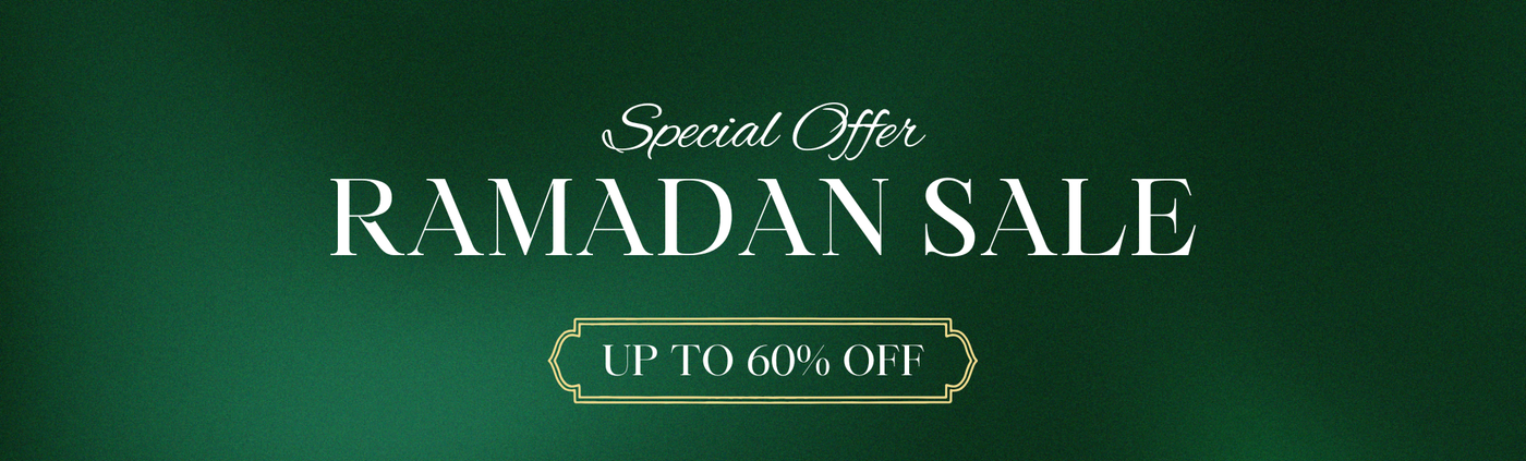 HOCC Ramadan Sale banner, special offer up to 60% off, green background, UAE shopping.