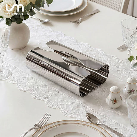 LUXMOOD Flow Stainless Steel Tissue Box – on a dining table