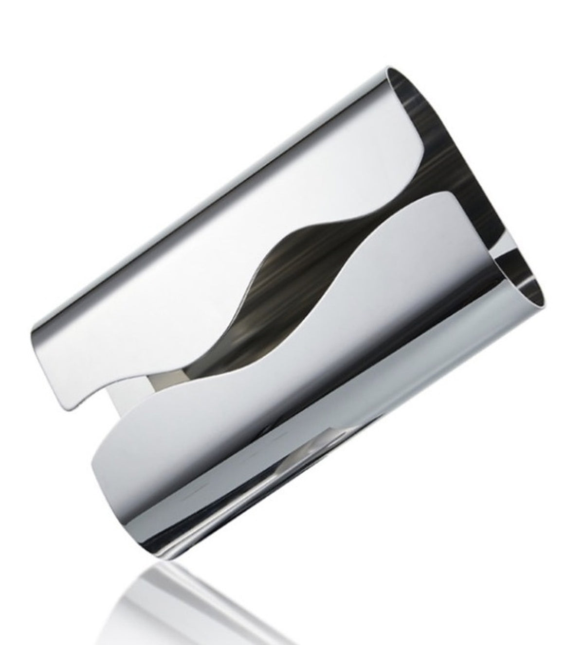 LUXMOOD Flow Stainless Steel Tissue Box – product tilted on white showing the curved top opening