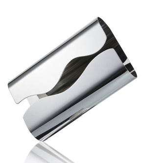 LUXMOOD Flow Stainless Steel Tissue Box – product tilted on white showing the curved top opening