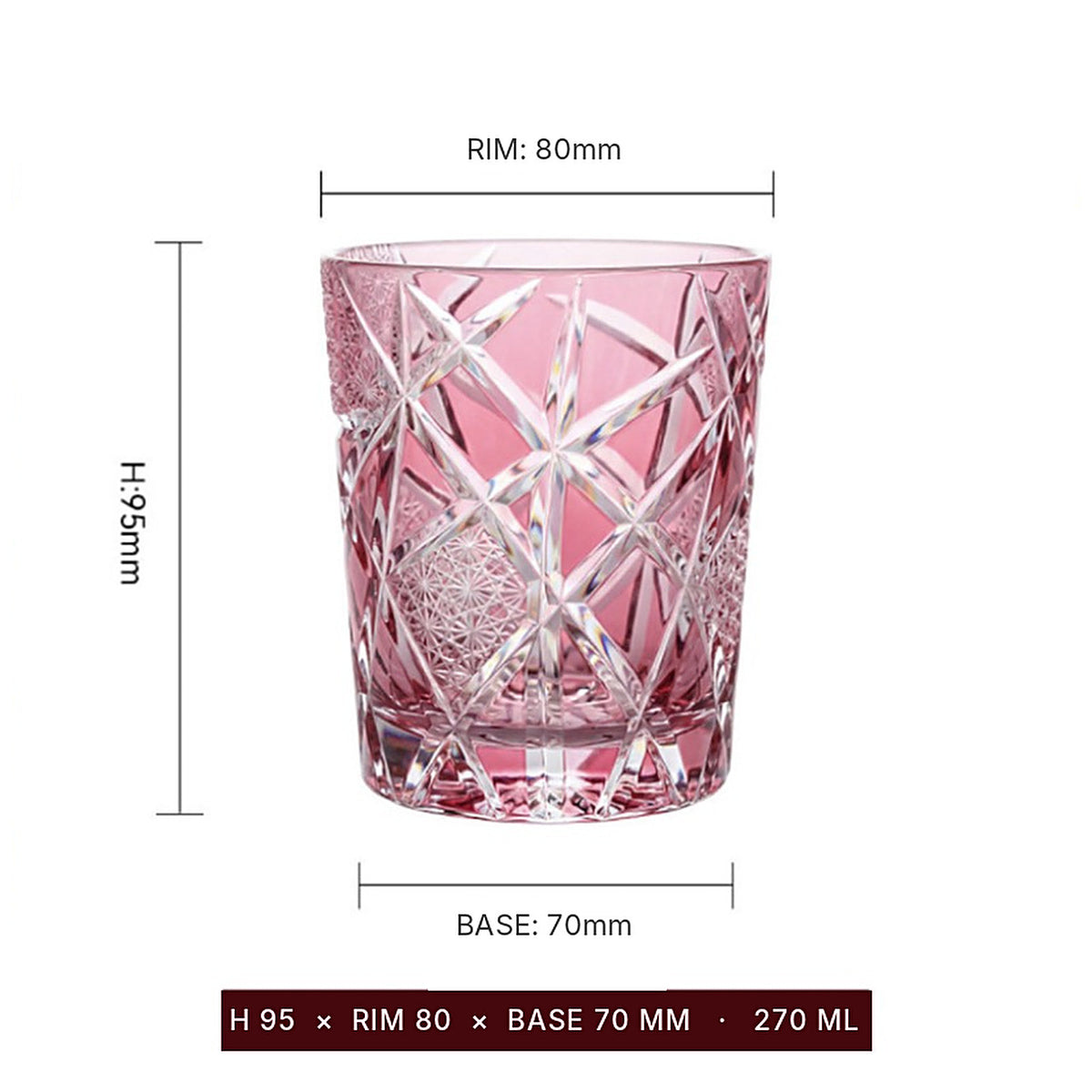 LUXMOOD Gold Flash Cut Crystal Glass 270ml – dimensions