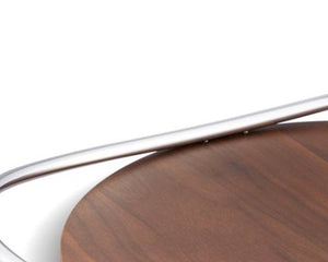 LUXMOOD Hygge Walnut & Stainless Steel Serving Tray – close-up of handle joint and walnut