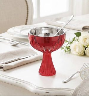 LUXMOOD Light Dessert & Ice Cream Cup with Spoon – red cup with spoon on a laid table