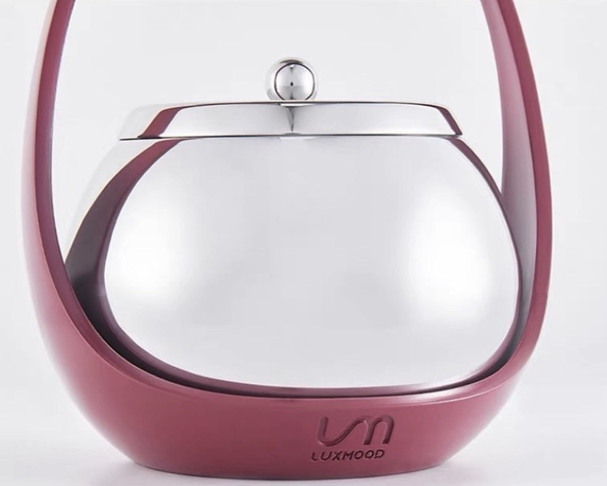 LUXMOOD Magic Egg Ice Bucket 1L – Silver – close-up of the polished bowl, lid and frame base with logo