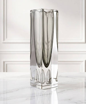 LUXMOOD Quicksand Mirror World Art Glass Vase – grey vase on marble, panelled wall