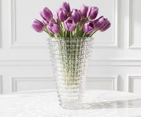 LUXMOOD Round Light Crystal Vase – Large – with tulips