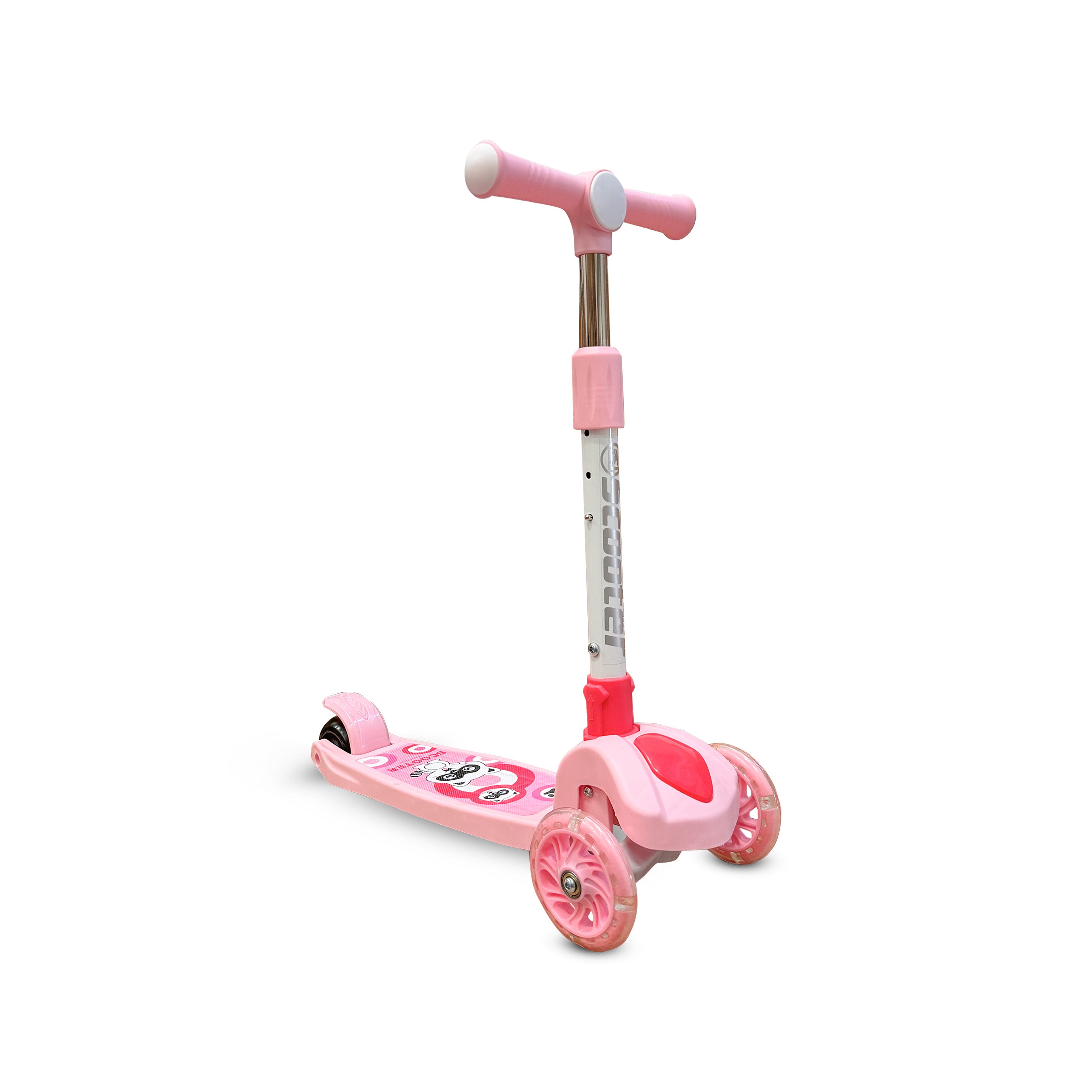 Kids' Scooter with LED Lights and 3-Level Height Adjustment - Pink - HOCC