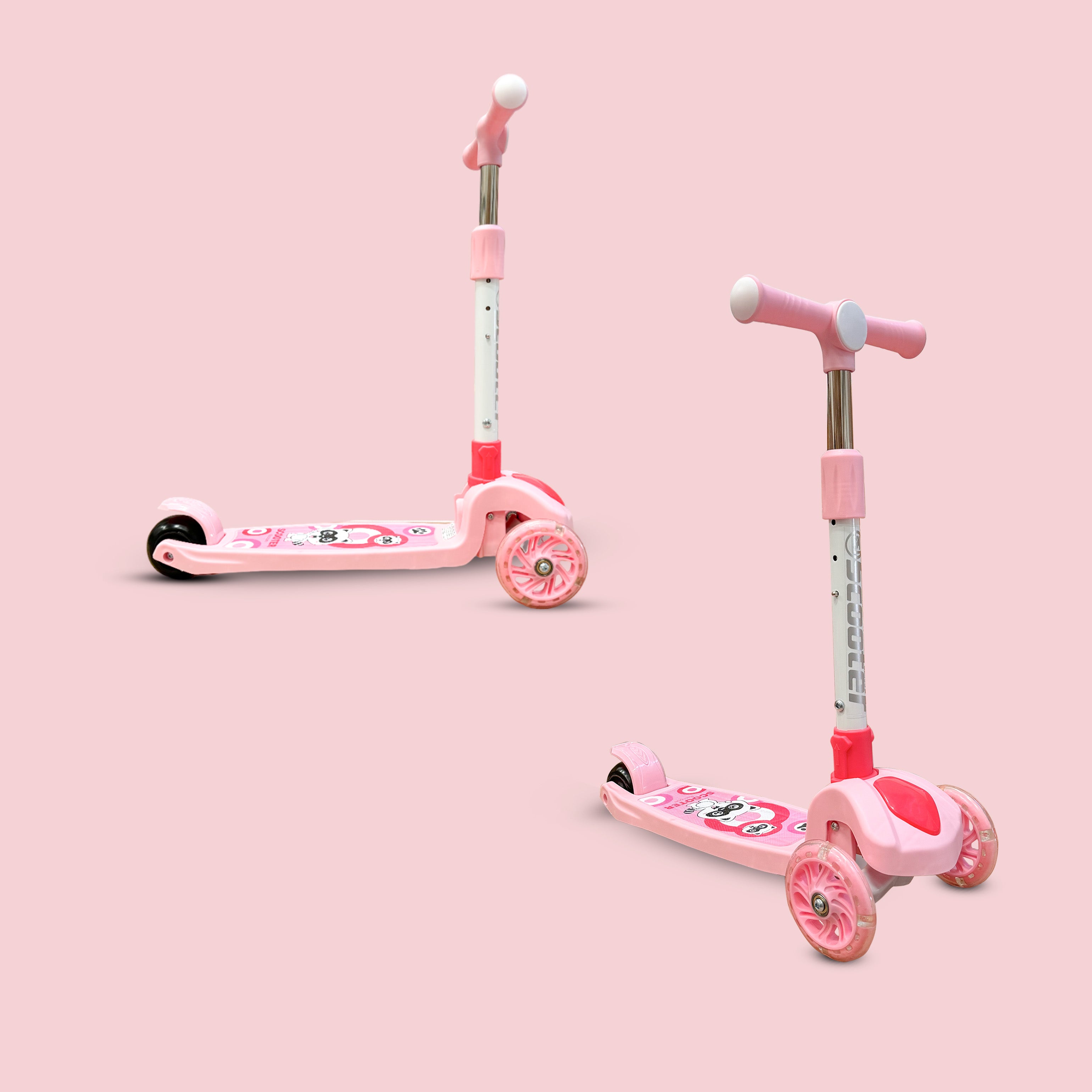 Kids' Scooter with LED Lights and 3-Level Height Adjustment - Pink - HOCC