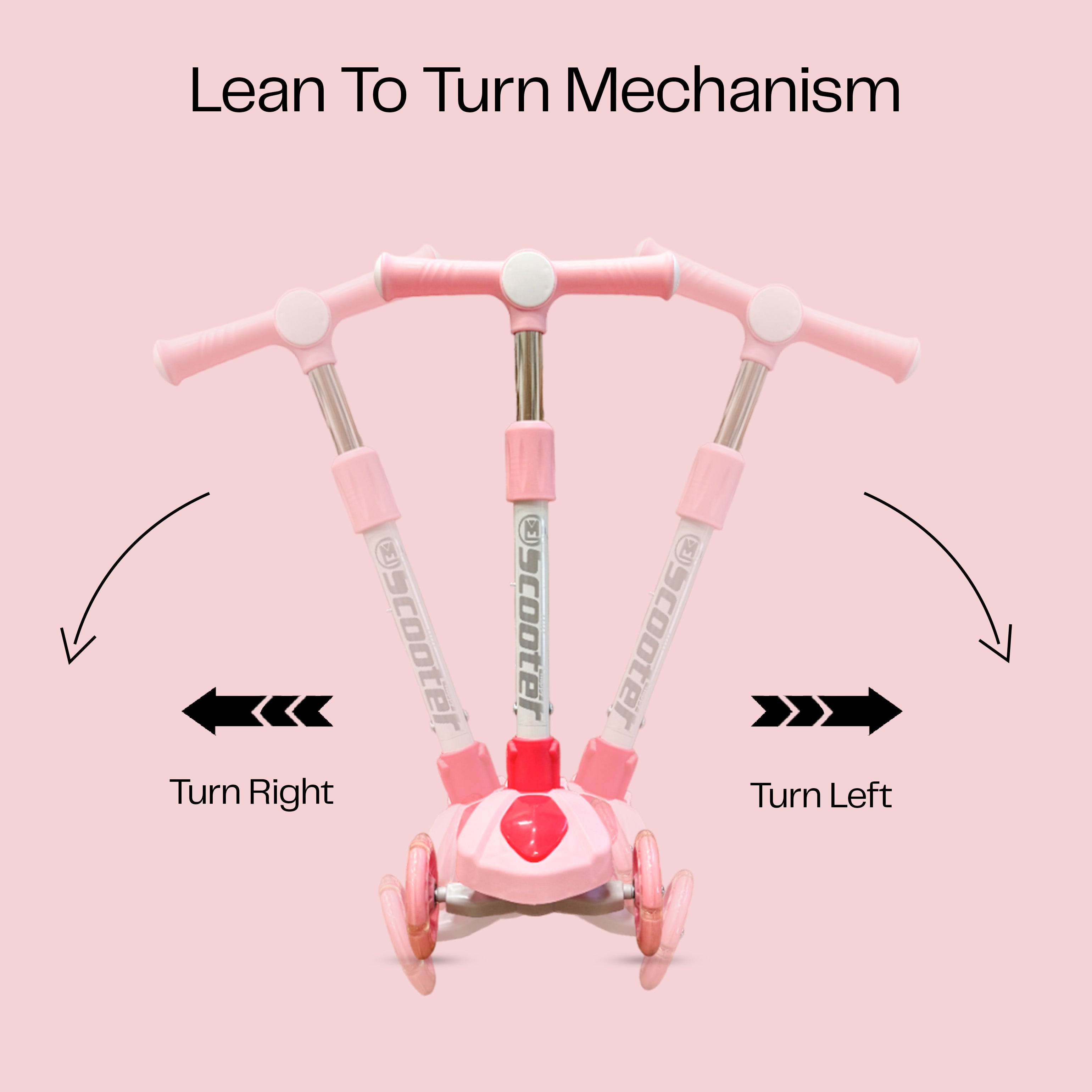 Kids' Scooter with LED Lights and 3-Level Height Adjustment - Pink - HOCC