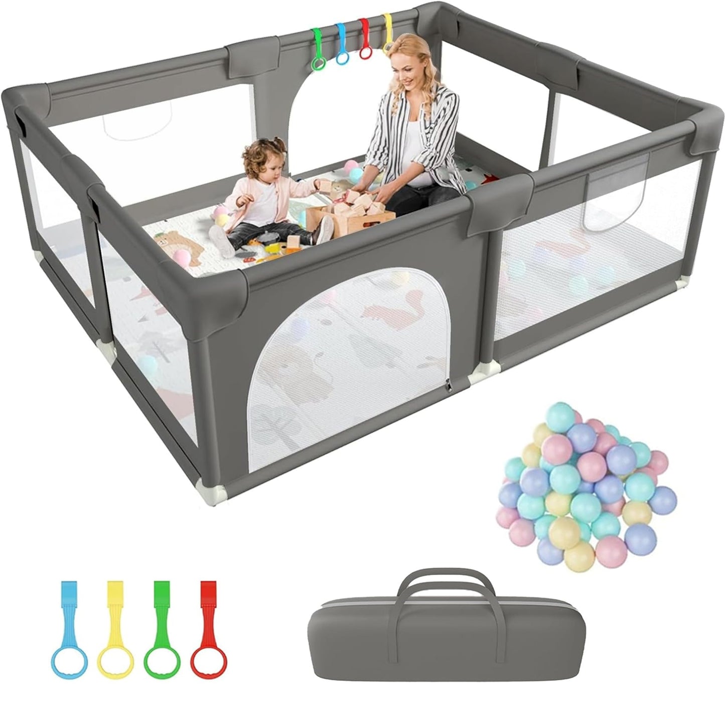 Indoor and Outdoor Baby Playpen with balls for Toddler -Dark Grey