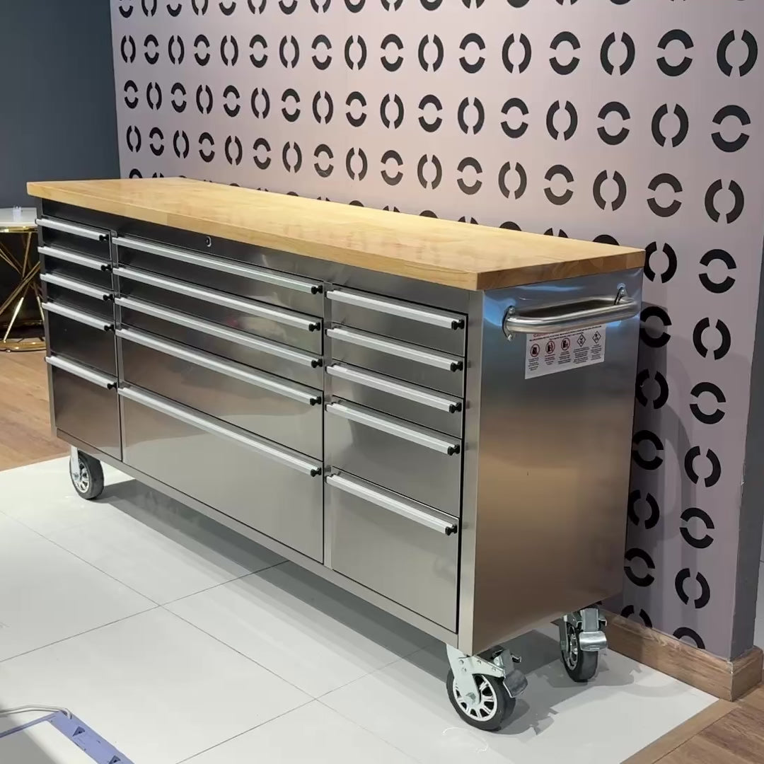 Thor 72 Inch 15-Drawer Mobile Workbench in Stainless Steel – Showroom Display Unit