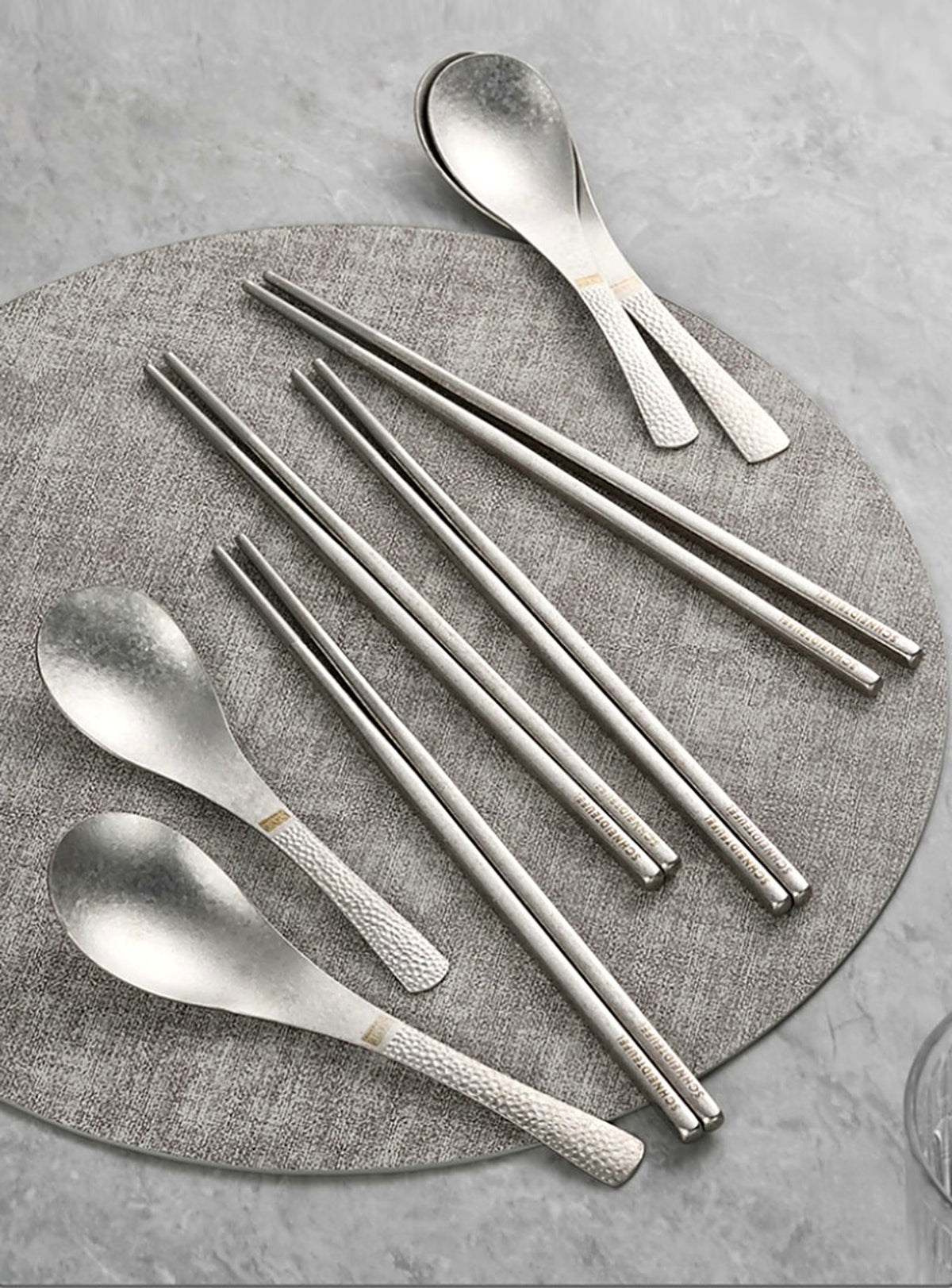 SNF Pure Titanium Chopsticks & Spoon Set – 8 Pieces – flat lay