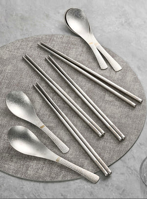 SNF Pure Titanium Chopsticks & Spoon Set – 8 Pieces – flat lay