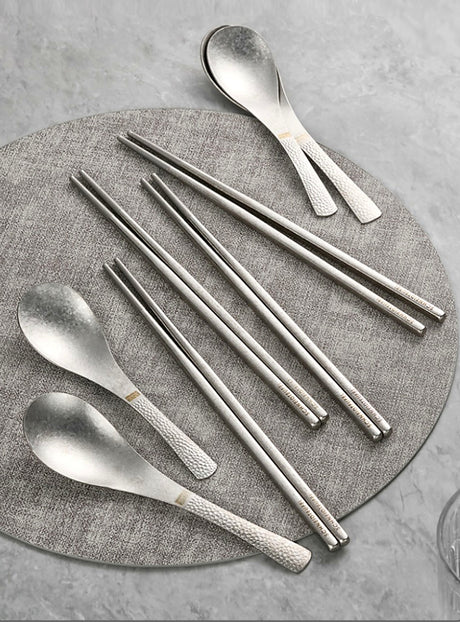SNF Pure Titanium Chopsticks & Spoon Set – 8 Pieces – flat lay