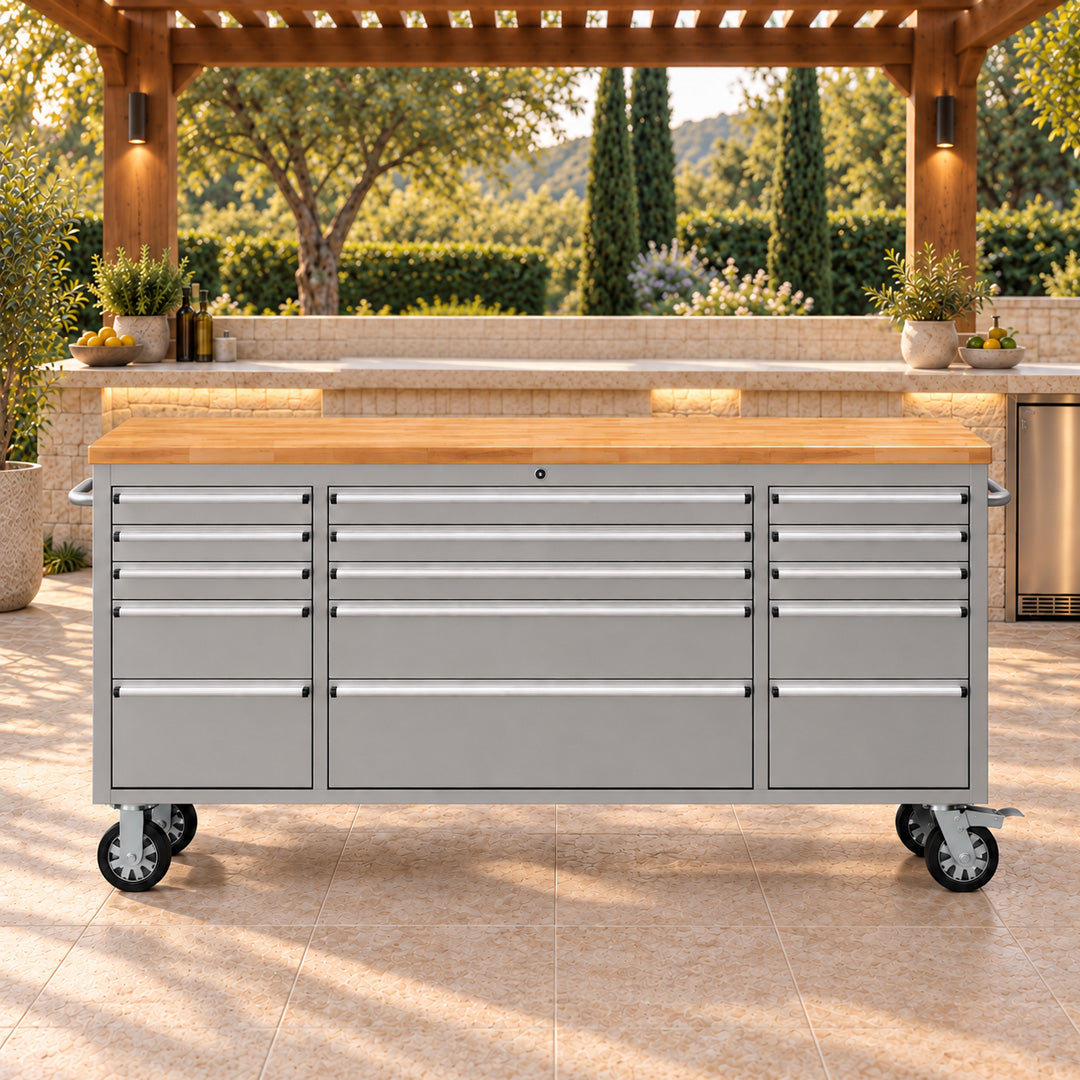 Thor 72 Inch 15-Drawer Mobile Workbench in Stainless Steel – Showroom Display Unit