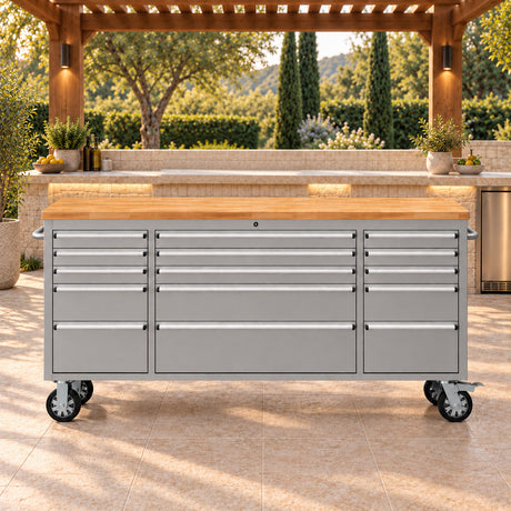Thor 72 Inch 15-Drawer Mobile Workbench in Stainless Steel – Showroom Display Unit