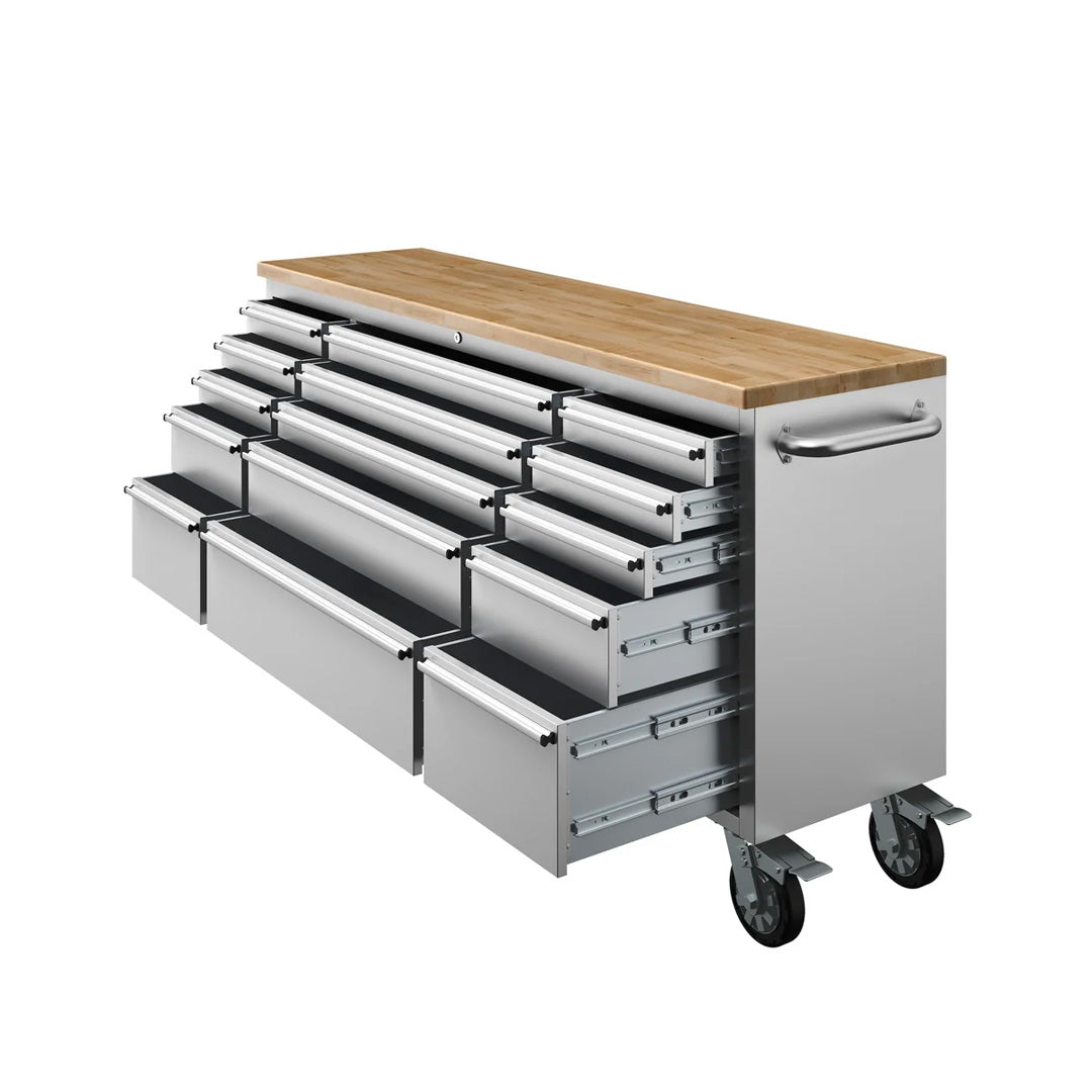 Thor 72 Inch 15-Drawer Mobile Workbench in Stainless Steel – Showroom Display Unit