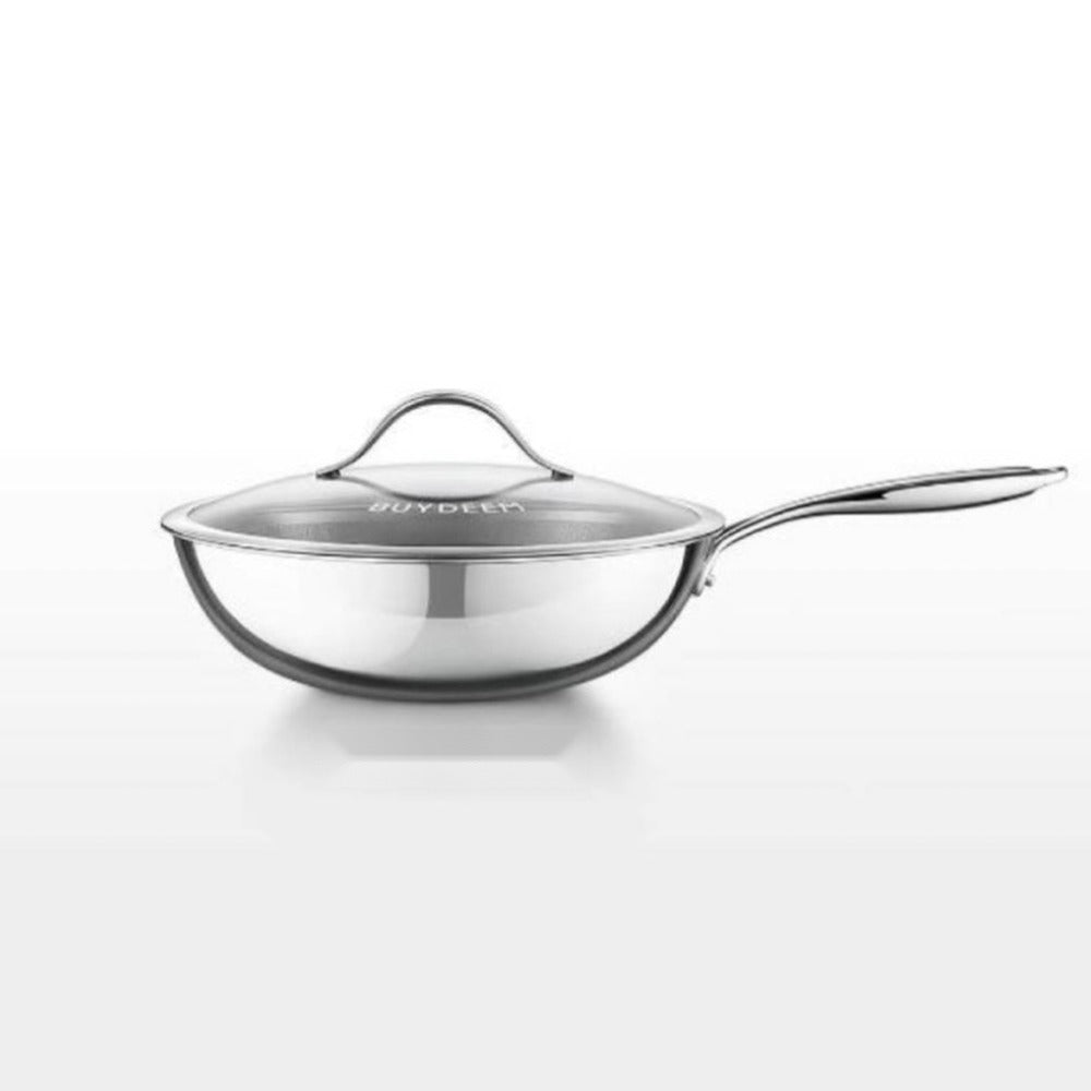 Buy BUYDEEM 32cm Pure Titanium Wok with Glass Lid Online in Dubai, Abu Dhabi, UAE