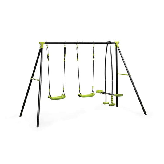 Three People Swing, Green&Grey Swing Set for Back Yard - HOCC PLAY