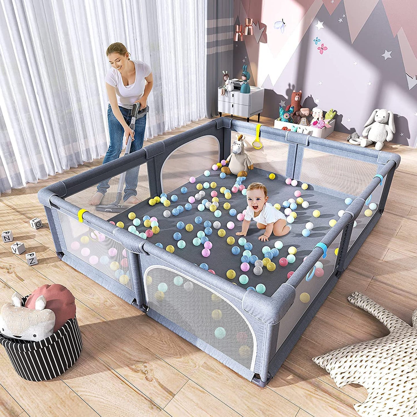 Portable Baby Playpen fence for Toddlers, 150*180 cm - Buy Portable Baby Playpen fence for Toddlers, 150*180 cm in Dubai - HOCC Dubai - Baby playground outdoor - Shop baby product - Shop Pet product - shop home decor and lighting in Dubai - HOCC Dubai - 
