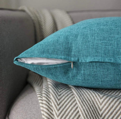 Anickal Set of 2 Teal Blue Pillow Covers Rustic Linen Decorative Square Throw Pillow Covers Cushion Case 22x22 Inch for Farmhouse Sofa Couch Home Decoration